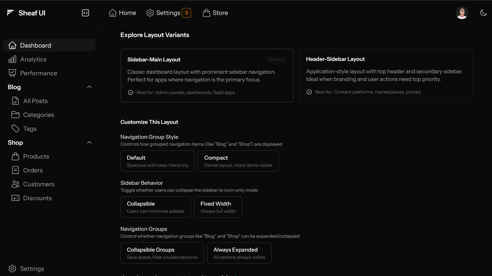 Sidebar-main layout showing prominent sidebar navigation